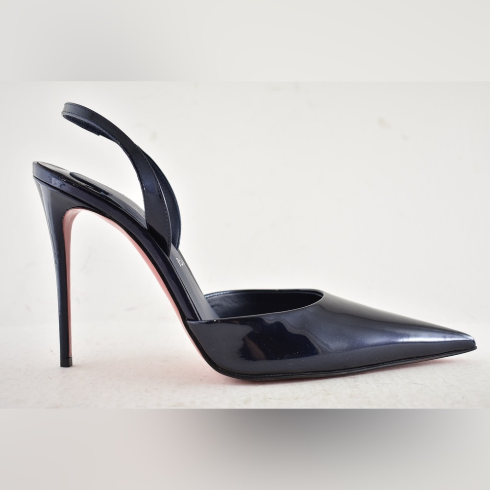 Christian Louboutin Kate Max O Sling 100 Zaffiro Blue Pointed Toe Heel Pump 38.5 - Picture 2 of 16